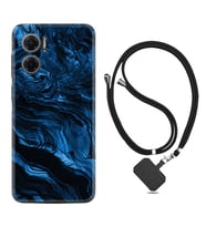 Xiaomi Redmi Note 11E Kılıf Resimli Boyun Askılı İpli Desenli Silikon Blue MArble 1379