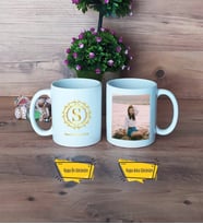 Gold Baş Harf Kupa Bardak Beyaz Fotoğraflı Doğum Günü Hediyesi