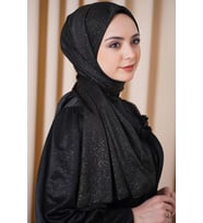 Kadın Simli Antrasit Abiye Şal (Sarı)