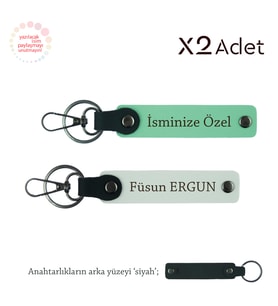 Kuzene Yılbaşı Hediyesi, İsim & Soyisim Kişiselleştirilmiş 2’li Anahtarlık, Yeşil-Beyaz-Siyah