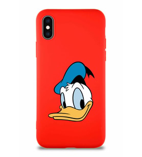 Apple iPhone XS Soft Premier Kapak Donald Duck-B Tasarımlı Silikon Kılıf - Kırmızı (Şeffaf)