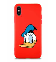 Apple iPhone XS Soft Premier Kapak Donald Duck-B Tasarımlı Silikon Kılıf - Kırmızı (Şeffaf)