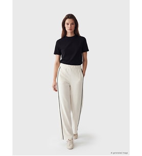 LCW Modest Bej Şeritli Soft Touch Kadın Eşofman Altı