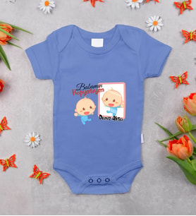BK Kids Kişiye Özel Babasının Kopyası Tasarımlı Mavi %100 Pamuklu Kısa Kol Bebek Body Zıbın, Yeni Doğan Bebek Hediyesi