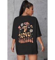 Unisex Baskılı Oversize T-Shirt - Siyah