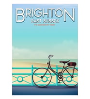 Brighton Bisiklet Tarzı Seyahat Posteri. Tablo Ahşap Poster Dekoratif