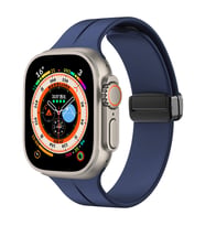 Apple Watch Ultra 49mm Uyumlu Kordon Silikon Metal Mıknatıslı Toka Zore KRD-84 Kayış (Lacivert)