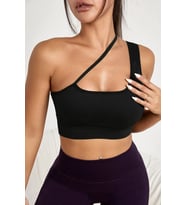 Kadın Siyah Tek Omuzlu Çapraz Askılı Crop Top Büstiyer