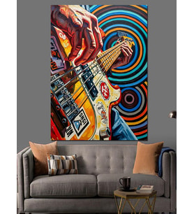 Elektro Gitar Çalan Sanatçı Eli Dekoratif Kanvas - Mdf Ahşap Tablo