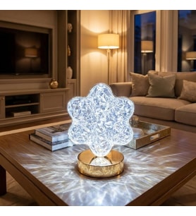 Çiçek Model Kristal LED Masa Lambası – Dokunmatik, 3 Renk Işık Modlu, Şarjlı Mini Dekoratif Gece Lambası (5343)