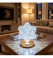 Çiçek Model Kristal LED Masa Lambası – Dokunmatik, 3 Renk Işık Modlu, Şarjlı Mini Dekoratif Gece Lambası (5343)