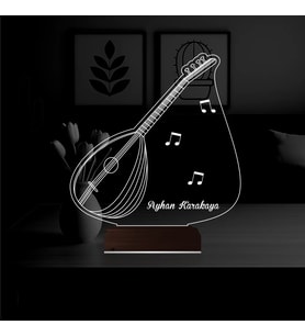 Luvivia Saz Bağlama Müzisyen Hediye Nota Kişiye Özel 3D Lamba - Masa Gece Lambası
