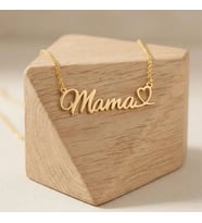 Kişiye Özel Kalp Detaylı Mama Kolye 925K Gümüş (Gold)