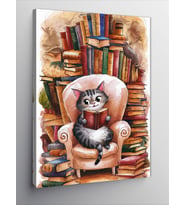 Kanvas Tablo kitap okuyan bot kedi