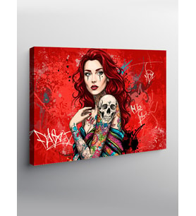 Kanvas Tablo Grafiti Önünde Kadın