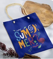BK Gift Yaz Temalı Saks Mavi Halat Saplı Kumaş Plaj Çantası -13, Baskılı Omuz Çantası, Alışveriş Çantası, Arkadaşa Hediye, Sevgiliye Hediye