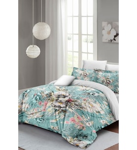 Çift Kişilik ( Lastikli Çarşaflı ) %100 Pamuk Saten Nevresim Takımı Floral Desing Luxury