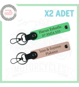 Yavruağzı-Fıstık Yeşil, Yol Arkadaşı İçin Plakanıza ve İsminize Özel Motorcu 2'li Set Anahtarlık