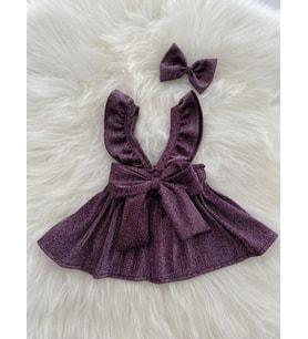 Moda Lina Kız Bebek Mor Simli Salopet & Bandana Set
