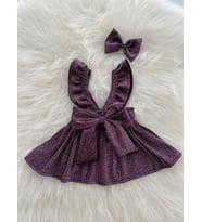 Moda Lina Kız Bebek Mor Simli Salopet & Bandana Set