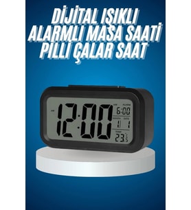 Işıklı Dereceli Masa Ofis Saati Alarmlı Termometre Takvim Çalar Saat