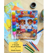 Karne Hediyesi 5 Set Renkli Keçeli Kalem ve Tebrik Kartı