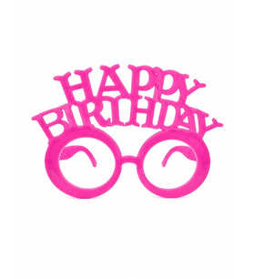 Parti Gözlük Plastik Camsız Happy Birthday Neon Pembe