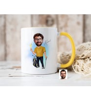 Bk Gift Kişiye Özel Golf Oyuncusu Karikatürlü Sarı Kupa Bardak-4, Sevgiliye Hediye, Arkadaşa Hediye