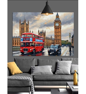 Londra Big Ben Kırmızı Otobüs Dekoratif Kanvas - Mdf Ahşap Tablo