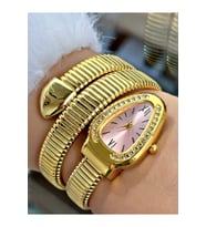 Limited Edition Serisi Özel Tasarım Yılan Modeli Metal Kordon Kadın Kol Saati (Pembe)