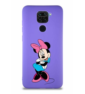 Xiaomi Redmi Note 9 Soft Premier Kapak Minnie Mouse-D Tasarımlı Silikon Kılıf - Mor (Şeffaf)