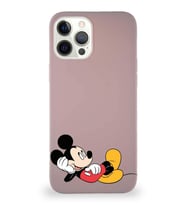 Apple iPhone 12 Pro Max Soft Premier Kapak Mickey Mouse-F Tasarımlı Silikon Kılıf - Pudra (Şeffaf)