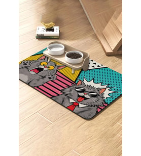 MAtGo Pati Kedi Köpek Beslenme Matı 50x70cm Su Geçirmez Mama Kabı Altlığı Paspası Kedi Pop Art