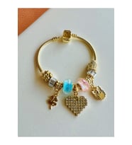 GOLD RENK-TURKUAZ-PEMPE TAŞLI KALP CHARM BİLEKLİK ACR7101
