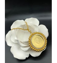 22 ayar altın kaplama kadın gold zirkon taşlı halat zincirli çeyrekli kolye modeli