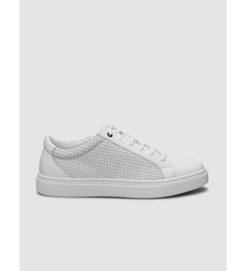 %100 Hakiki Deri Beyaz Kare Desenli Bağcıklı Erkek Sneaker