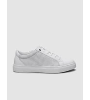 %100 Hakiki Deri Beyaz Kare Desenli Bağcıklı Erkek Sneaker