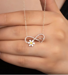 Saklı Takı 925 Ayar Gümüş Rose Sonsuzlu Papatya Kolye