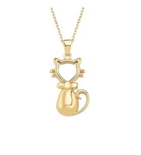 Gümüş Gold Renk Kedi Kolye