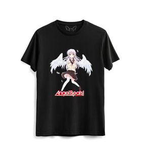 Angel Beats Resim Baskılı Çocuk Siyah Tshirt