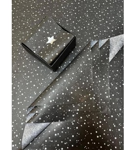 Gümüş Yıldız Desenli Pelur Kağıdı/Siyah Pelur50x70 cm 10’lu-T325 (Renksiz)