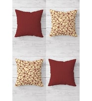 Geometrik Mozaik Desenli Gizli Fermuarlı Kırlent Kılıfı Koltuk Yastık Kılıfı Takım(4adet) (Bordo-Sarı)