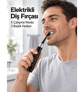Lexroo 5 Çalışma Modlu Siyah Elektrikli Diş Fırçası 3 Yedek Başlık Hediyeli