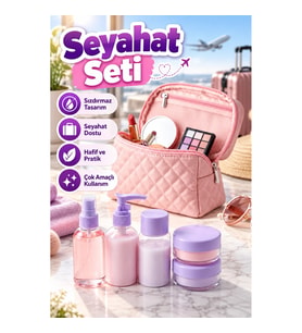 5’li Mor Seyahat Kozmetik Şişe Seti – 30 ml Sızdırmaz Şişeler ve Fermuarlı Çanta