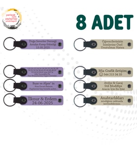 Mor Menekşe & Sütlü Kahve, 8’li Set, Kişisel Mesajlı Deri Hediyelik, Aile Gecelerine Küçük Sürpriz