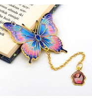 Pembe Mavi Renkler Kelebek Altın Rengi Metal Kitap Ayracı Zincirli AY103