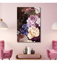 Tekli Dikey Kanvas Duvar Tablosu Lila Tonlarında Çiçekler