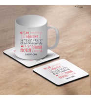 İngilizce Öğretmeni Beyaz Kupa Bardak ve Ahşap Bardak Altlığı Seti (4. Tasarım)