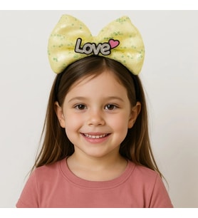 LED Işıklı Love Yazılı Sarı Fiyonk Taç – Kız Çocuk Parti Tacı