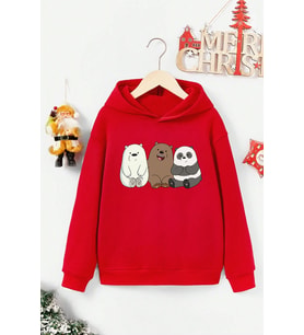 Çocuk Kafadar Ayılar Baskılı Sweatshirt (Kırmızı)